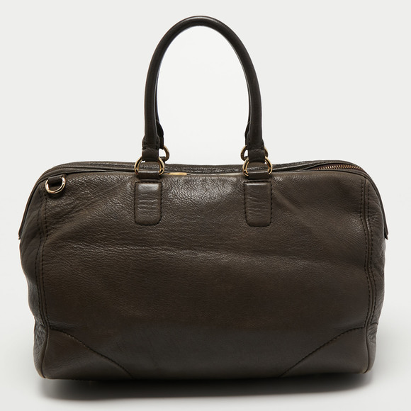 CH CAROLINA HERRERA Dark Grey Monogram Leather Large Boston Bag - Picture 4 of 8